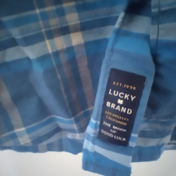 Lucky Brand Saturday Stretch Blue Plaid Long Sleeve Button Up Shirt size M - Picture 4 of 5